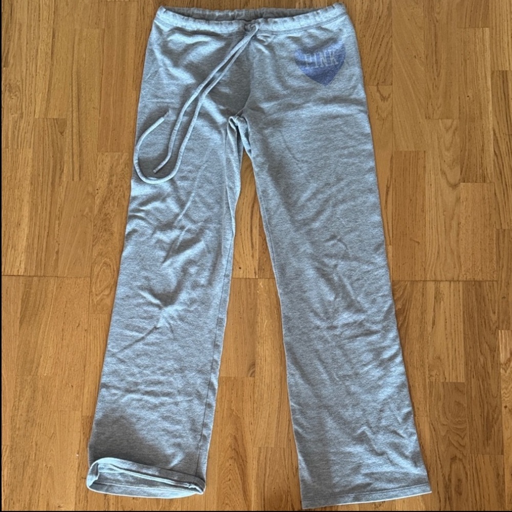 PINK Victoria's Secret Gray Sweatpants with Blue Heart Graphic